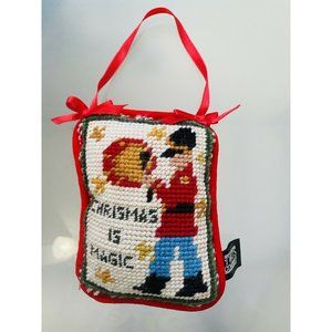 Two's Company Needlepoint Mini Pillow Xmas Ornament Door Knob Hanger Christmas